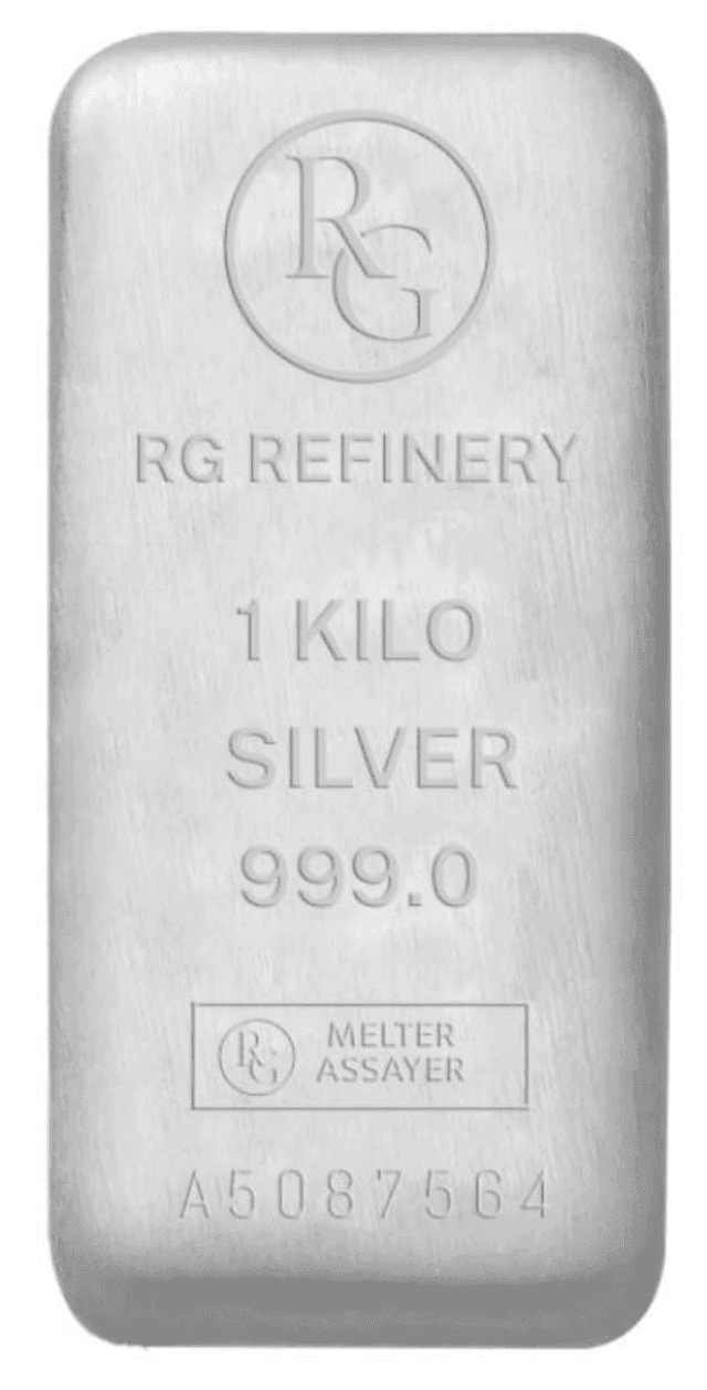 1 Kilogram 999 Fine Silver Bar from RG REFINERY