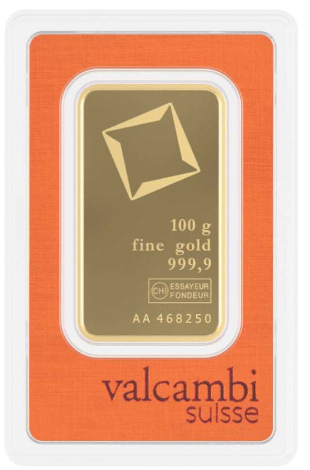 Valcambi 100g Gold Bar – 24K | 999.9 Purity