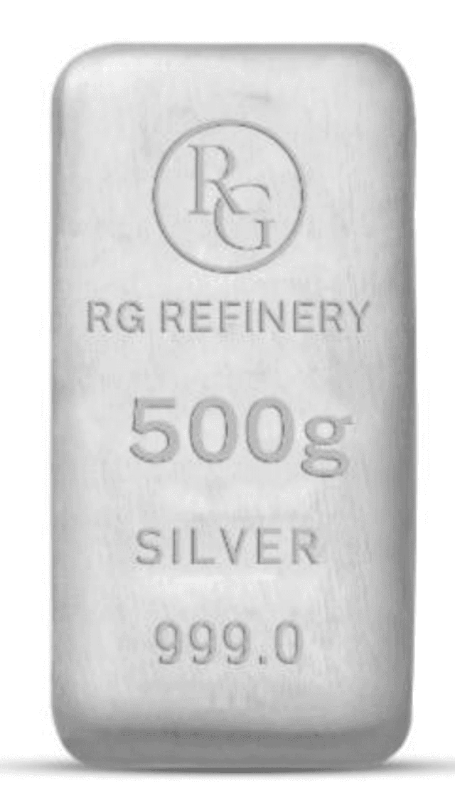 500 Gram 999 Fine Silver Bar from RG REFINERY