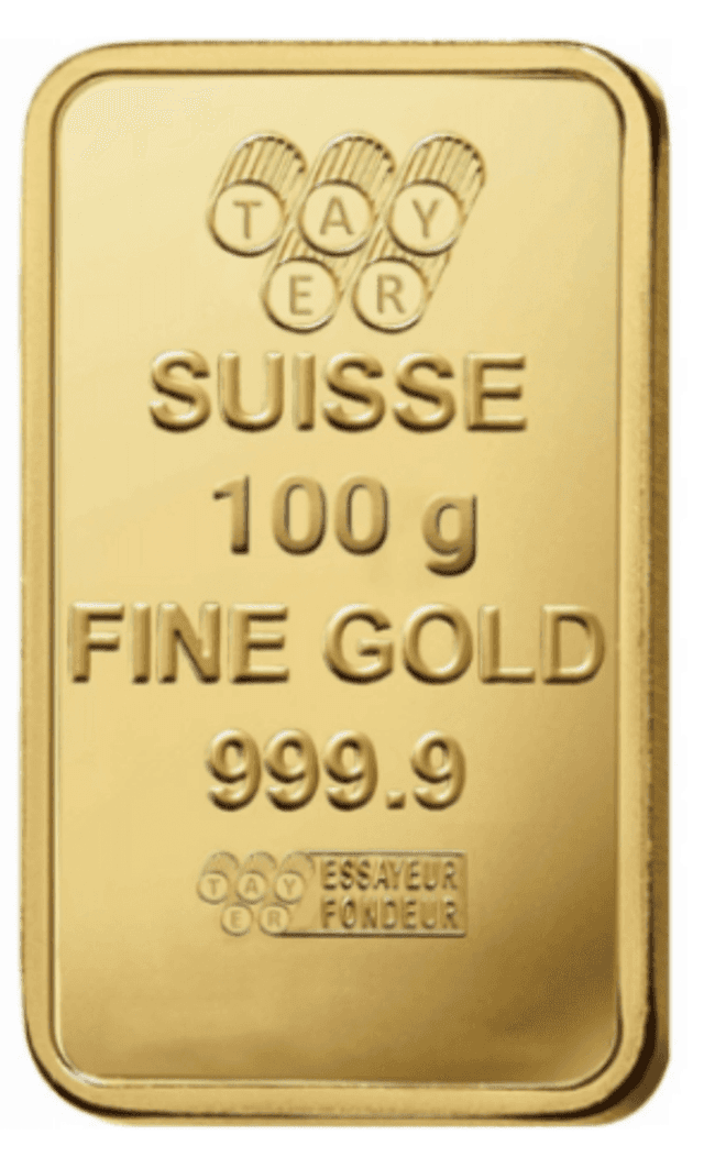 TAYER 100g Gold Bar – 999.9 Purity